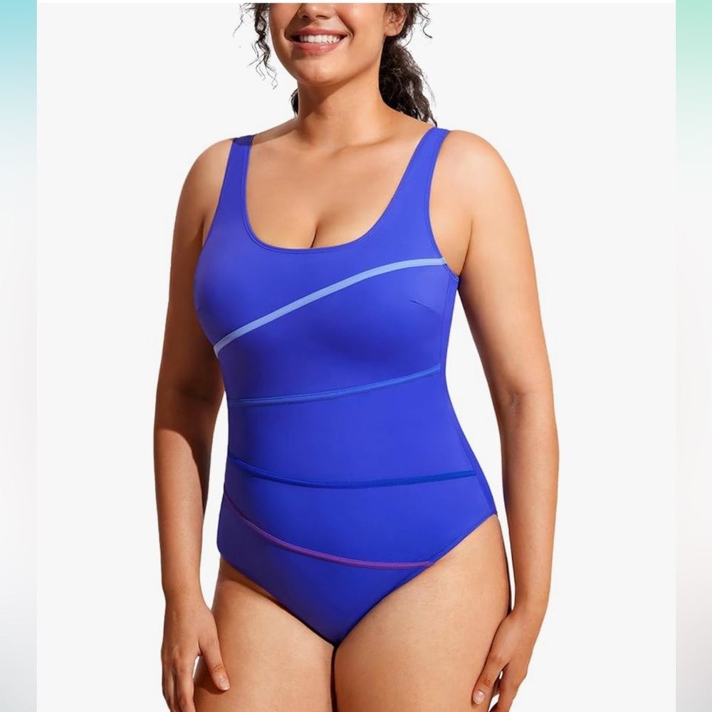 DELIMIRA Women's Striped One Piece Swimsuit Plus Size Modest Bathing Suits nwt